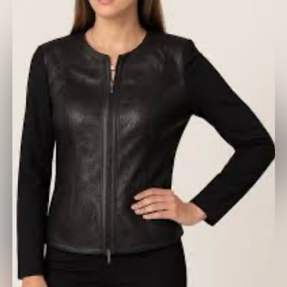 Nygard Collection Geometirc Embroidered Leather Jacket - Picture 2 of 11